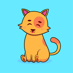vector cute cat brown color on blue background