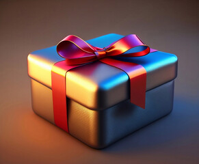 Blue gift box tied with a red ribbon. Realistic blue gift boxes. Closed gift box with a spectacular bow. Festive design.