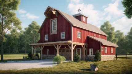 Obraz premium Barn exterior house design in daytime golden hour generative ai