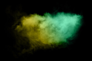 Abstract color powder explosion on black background. Abstract Freeze motion of color powder splash.