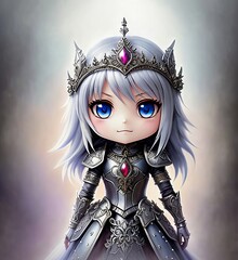 Chibi princess wearing ornate plate armor, Generative AI Art Illustration 02