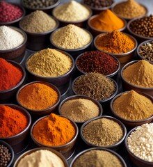 Various spices, paprika, pepper, salt, cinnamon, turmeric, curry, Generative AI Art Illustration 08