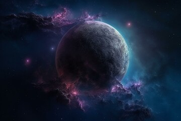 Fototapeta na wymiar Stunning celestial body with blue & purple atmosphere. Generative AI