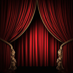 Red curtain of a theater. Generative AI.