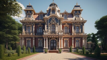Barouque exterior house design in daytime golden hour generative ai - obrazy, fototapety, plakaty
