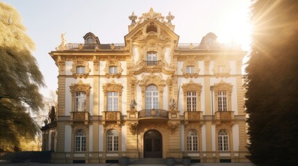 Obraz premium Barouque exterior house design in daytime golden hour generative ai