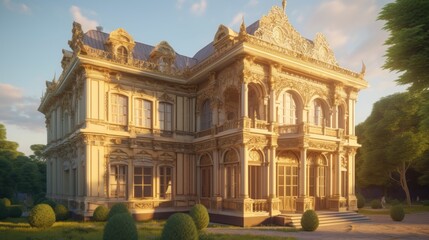 Obraz premium Barouque exterior house design in daytime golden hour generative ai