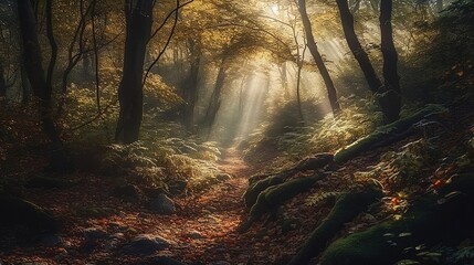 Obraz premium autumn forest in the morning