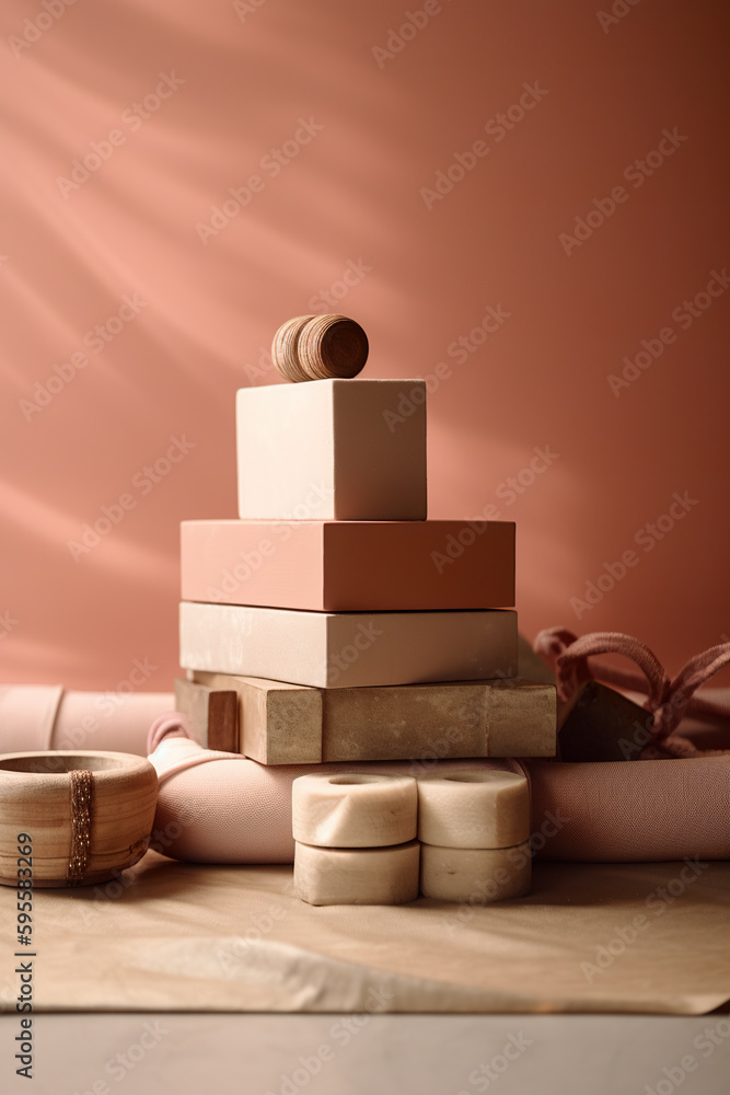 Aufkleber a stack of wooden blocks sitting on top of a table. ai generative image