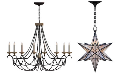 Multiple classic chandeliers on transparent background