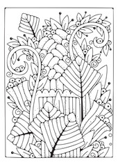 Vector background for coloring. Black-white flowers. Coloring page. Art therapy.