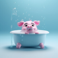 piglet washing in a bathtub