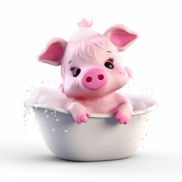piglet washing in a bathtub
