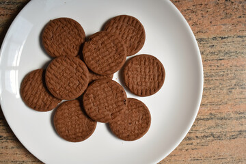 A closeup selective picture of chocolate colored biscuits