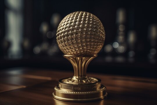 3D-rendered Gold Golf Ball Trophy. Generative AI