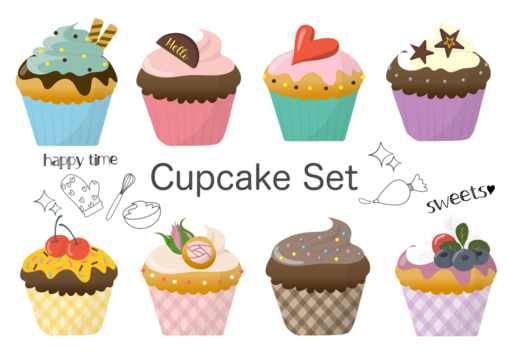 cupcake material sticker set ,カップケーキステッカーセット,PNG