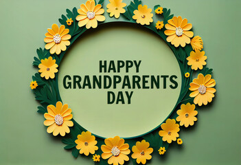 Happy Grandparents Day plate on composition of wonderful colourful blooms. Generative Ai