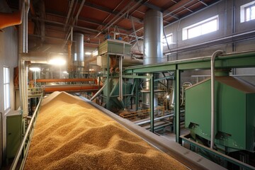 a manufacturing facility, where bioenergy and biomass is produced from renewable resources, created with generative ai