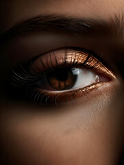 Naklejka premium Woman close up eye, clean skin, make up cosmetic, spring concept, generative ai.
