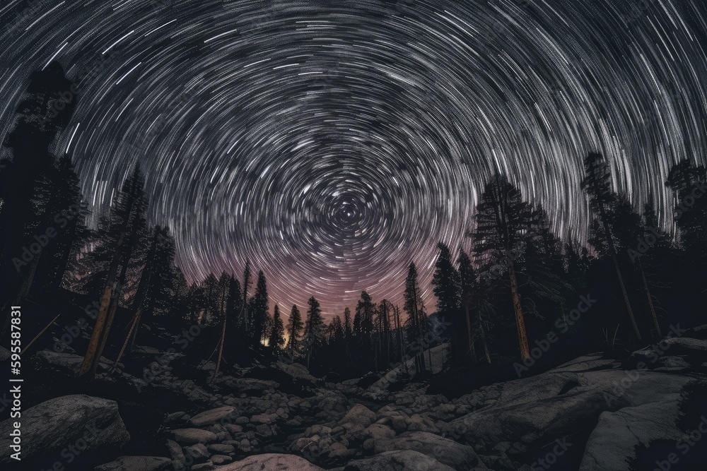 Canvas Prints abstract and surreal star trails with the milky way shining above, created with generative ai