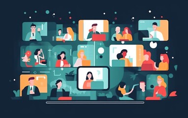 Video conferencing call as online group communication tiny person concept