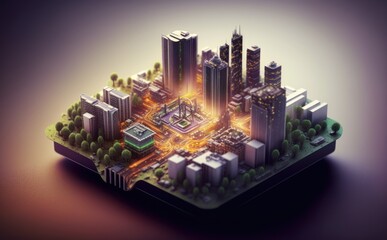 Smart city on circuit board, concept for future technology