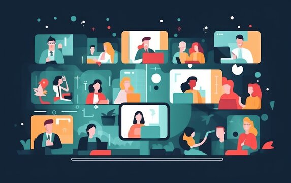 Video conferencing call as online group communication tiny person concept