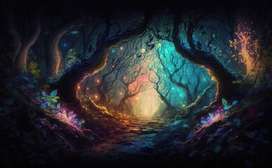 Mystical forest, concept of ayahuasca psychedelics and hallucination