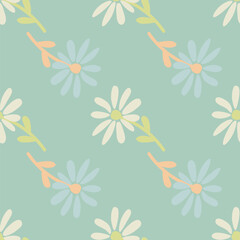 Doodle chamomile seamless pattern. Hand drawn ditsy print. Abstract floral ornament. Simple botanical backdrop.
