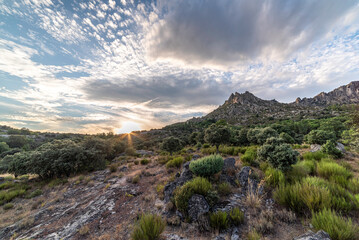 Cancho Gordo or Cancho de la Cruz, sunset photograph of the highest peak of the Sierra de la Cabrera, Madrid