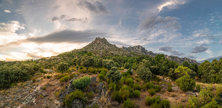 Cancho Gordo or Cancho de la Cruz, sunset photograph of the highest peak of the Sierra de la Cabrera, Madrid