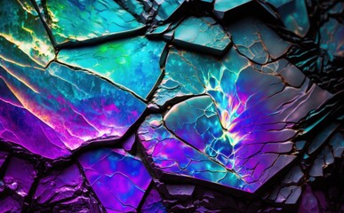 Digital wallpaper background of a cracked iridescent and opalescent surface texture
