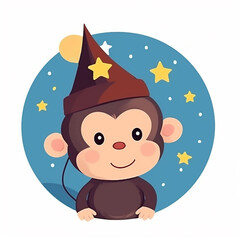 illustration of cute cartoon monkey wearing a hat, vector design. AI generated content