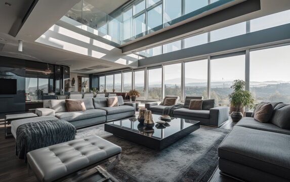 Luxury penthouse villa living room. High class real estate
