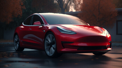Obraz na płótnie Canvas New model vehicle in solid red color, Future Hypercar, Generative AI