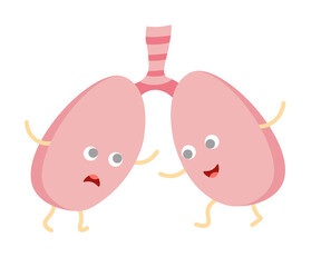 Two funny cartoon lungs with eyes, arms and legs. One is sad and the other is happy.