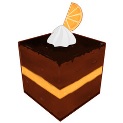 chocolate cake with lemon isolated on white