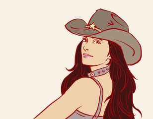 girl in a hat posing vector for card illustration background