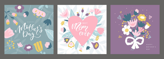 Happy Mother's Day.Greeting vector cards with beautiful flowers.