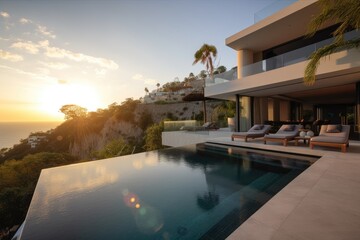 Fototapeta premium luxury villa with infinity pool & extensive outdoor spaces, created with generative ai