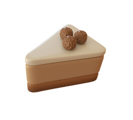 cheesecake pie with chocolate isolated on white background, 3d rendering illustration