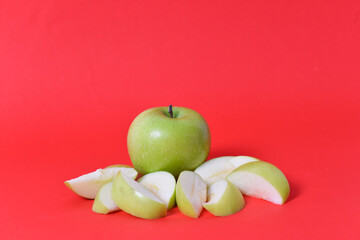 Green apples are peeled and ready to eat.