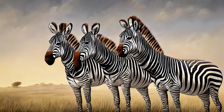 picture of three zebras in the Serengeti National Park in Tanzania's Grumeti Game Reserve. Generated By AI