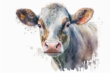 Watercolor cow illustration white background,Generative AI