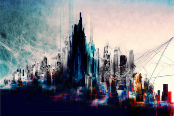 Fototapeta premium Artistic painting of sky scrapers Abstract style 