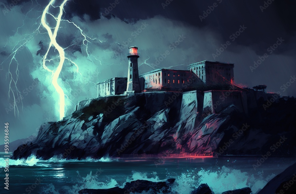 Aufkleber artificial intelligence (ai) neural network computer-generated artwork, featuring lightning above al
