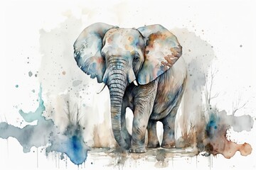 Fototapeta na wymiar Watercolor elephant illustration white background,Generative AI