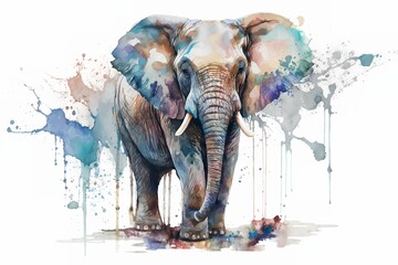 Watercolor elephant illustration white background,Generative AI