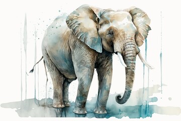 Fototapeta premium Watercolor elephant illustration white background,Generative AI