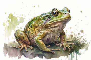 Fototapeta premium Watercolor forg illustration white background,Generative AI